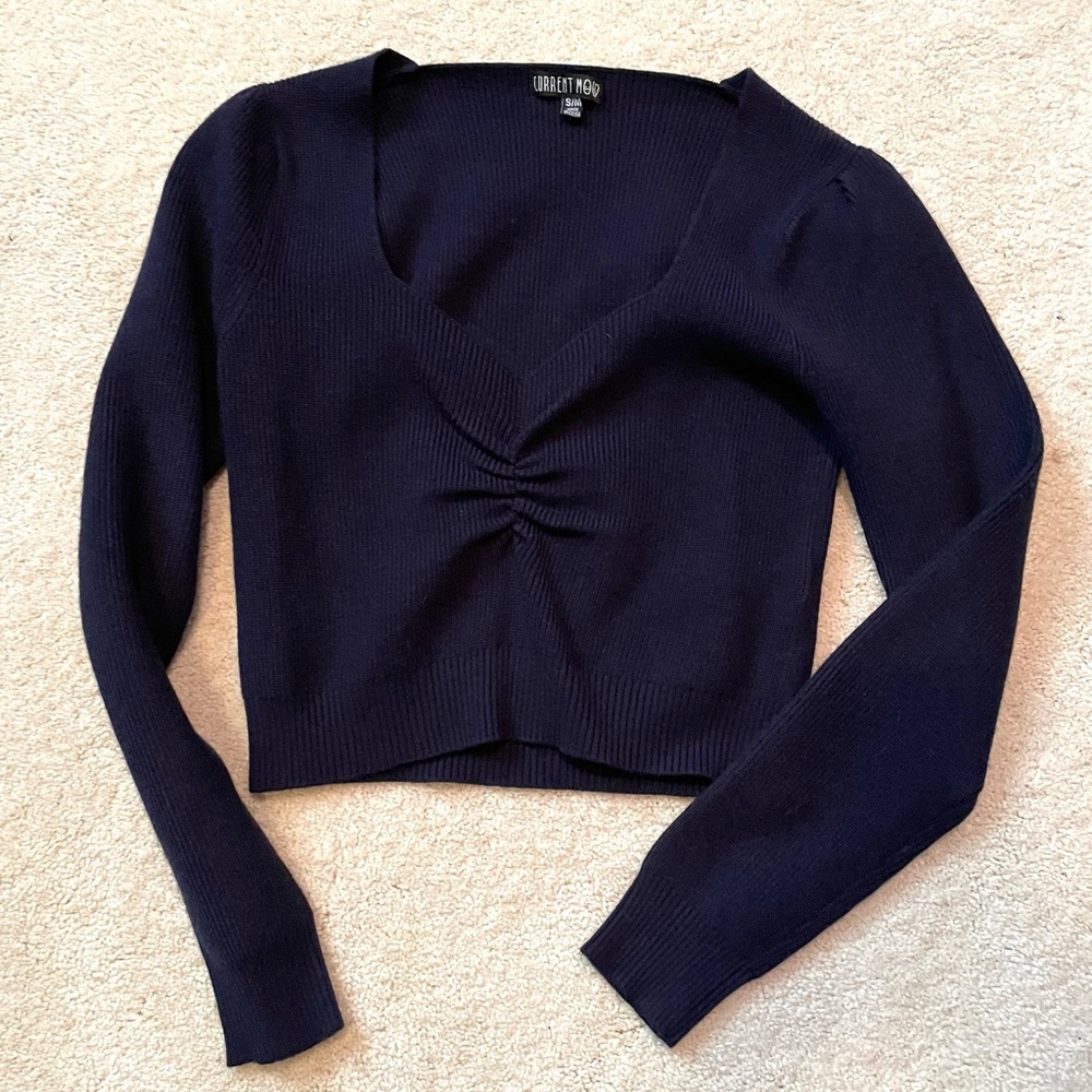 Super cute Current Mood X Dolls Kill rare crop top in navy knit, unworn.